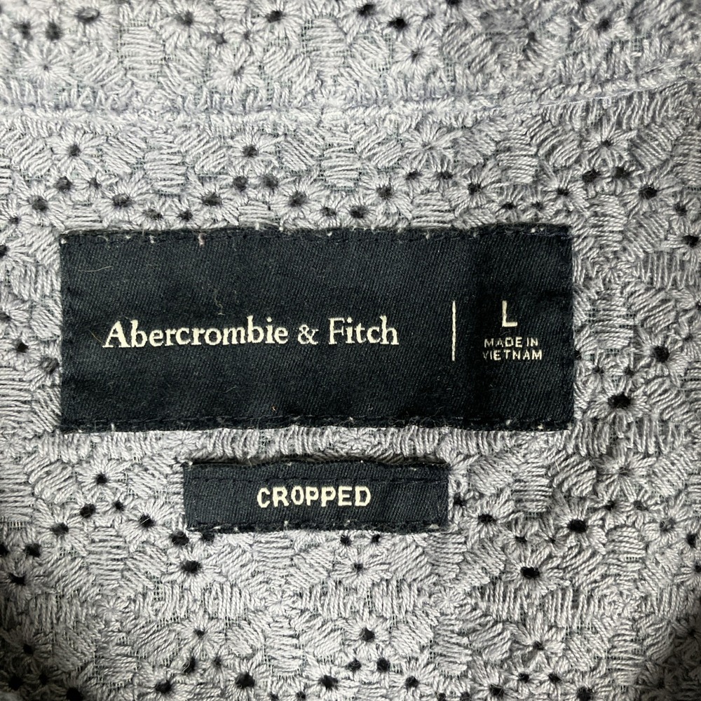 Abercrombie & Fitch Cropped Mens L Camp Collar Eyelet Lace Short Sleeve Blue - Picture 11 of 12